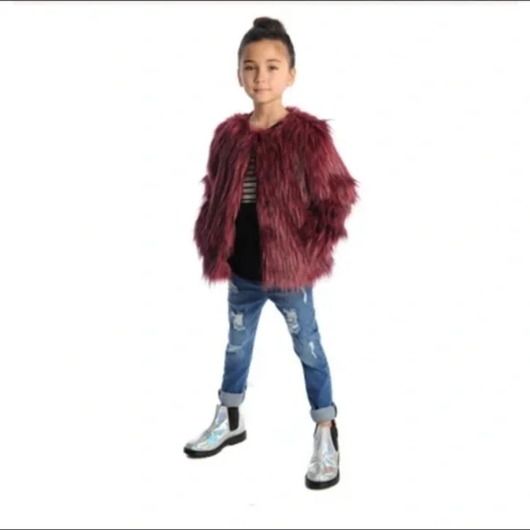 APPAMAN FAUX FUR COAT BLACK girl size 6